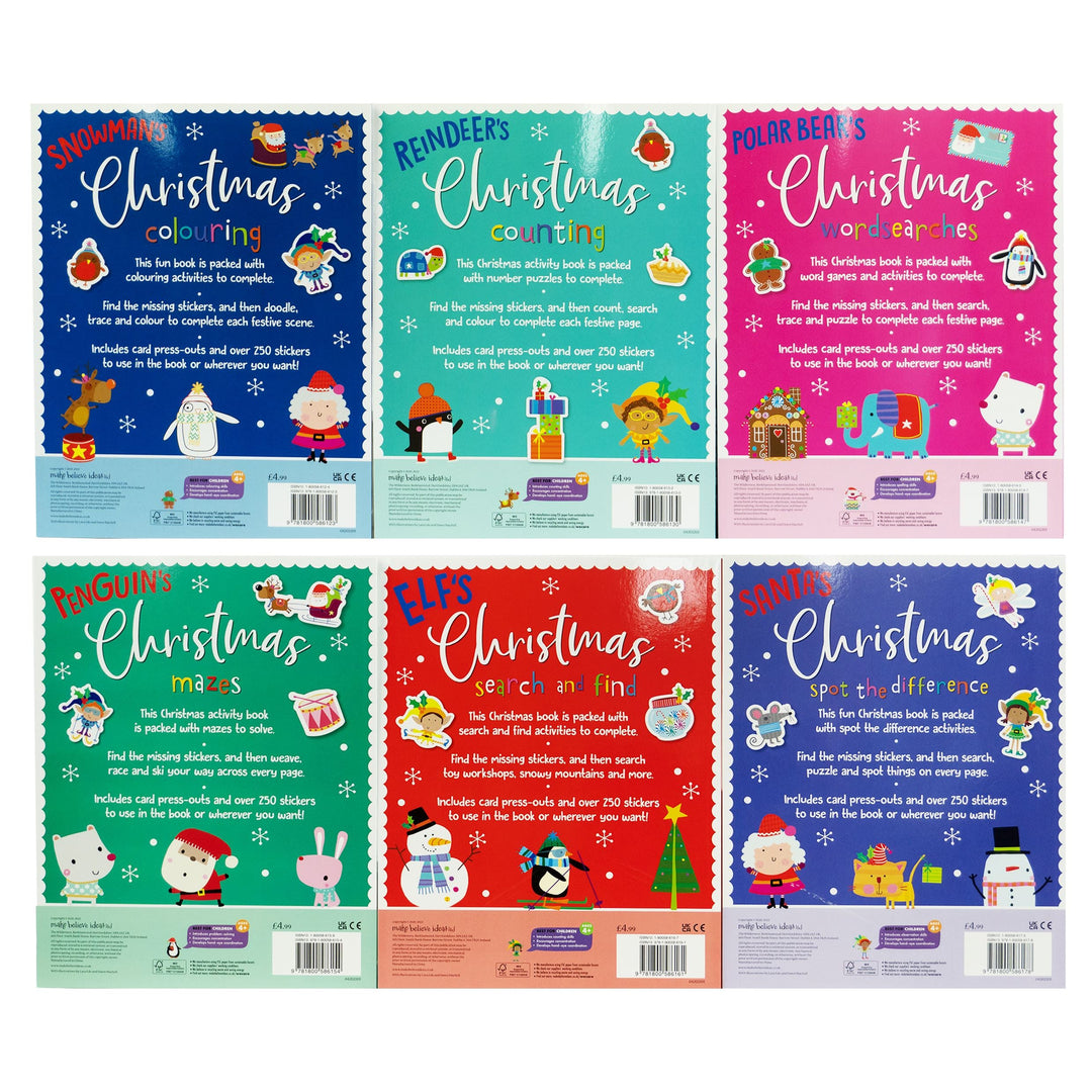 Children's Christmas Activity 6 Books Collection With over 250 Stickers and festive card press-outs - Ages 4+ - Paperback 5-7 Make Believe Ideas