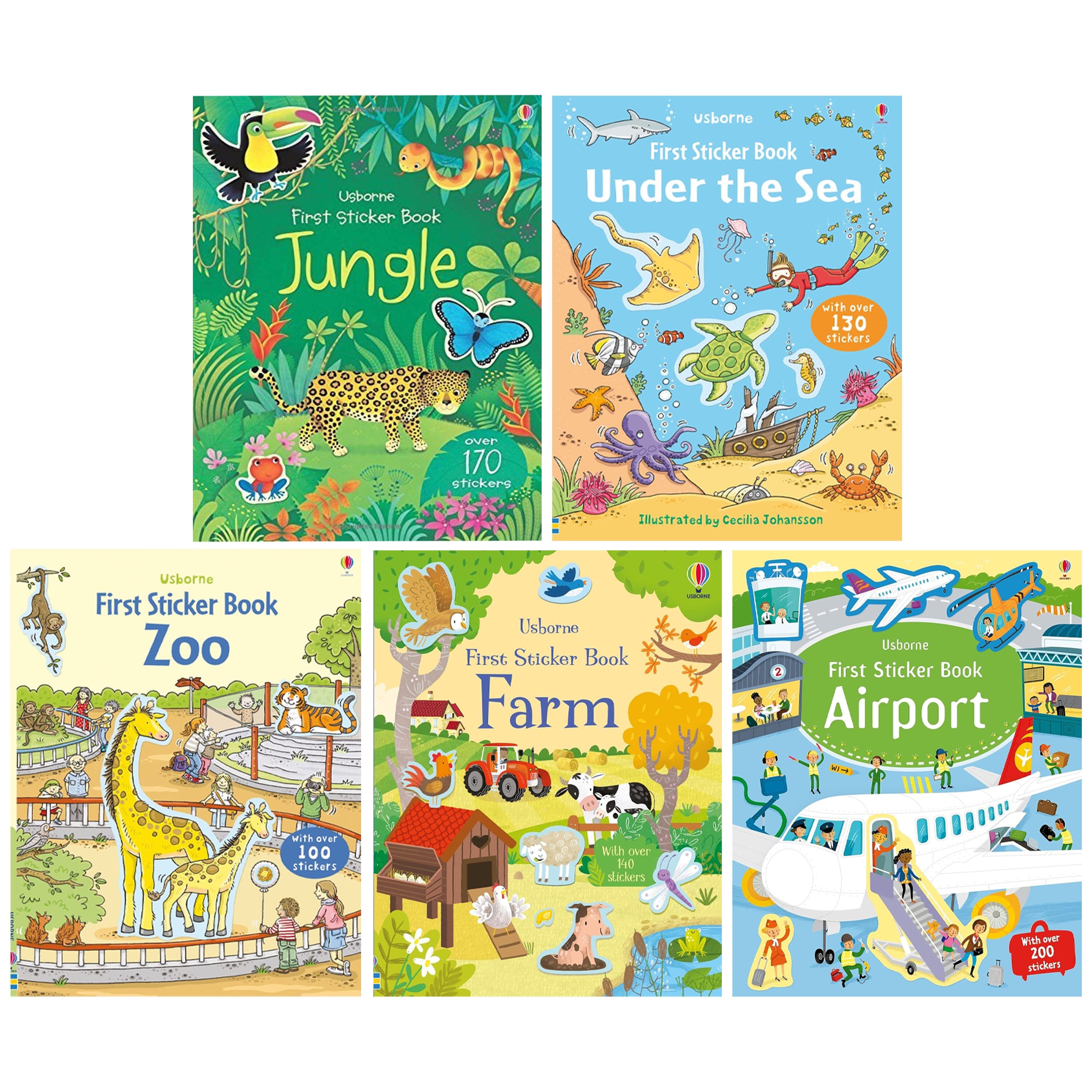 Usborne First Sticker Books: (Zoo, Farm, Airport, Jungle & Under