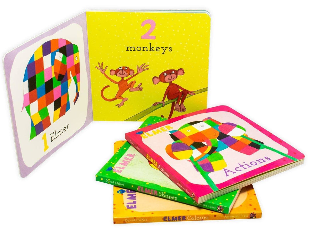 Learn with Elmer 4 Book Collection - Ages 0-5 - Board Books - David McKee 0-5 Anderson Press