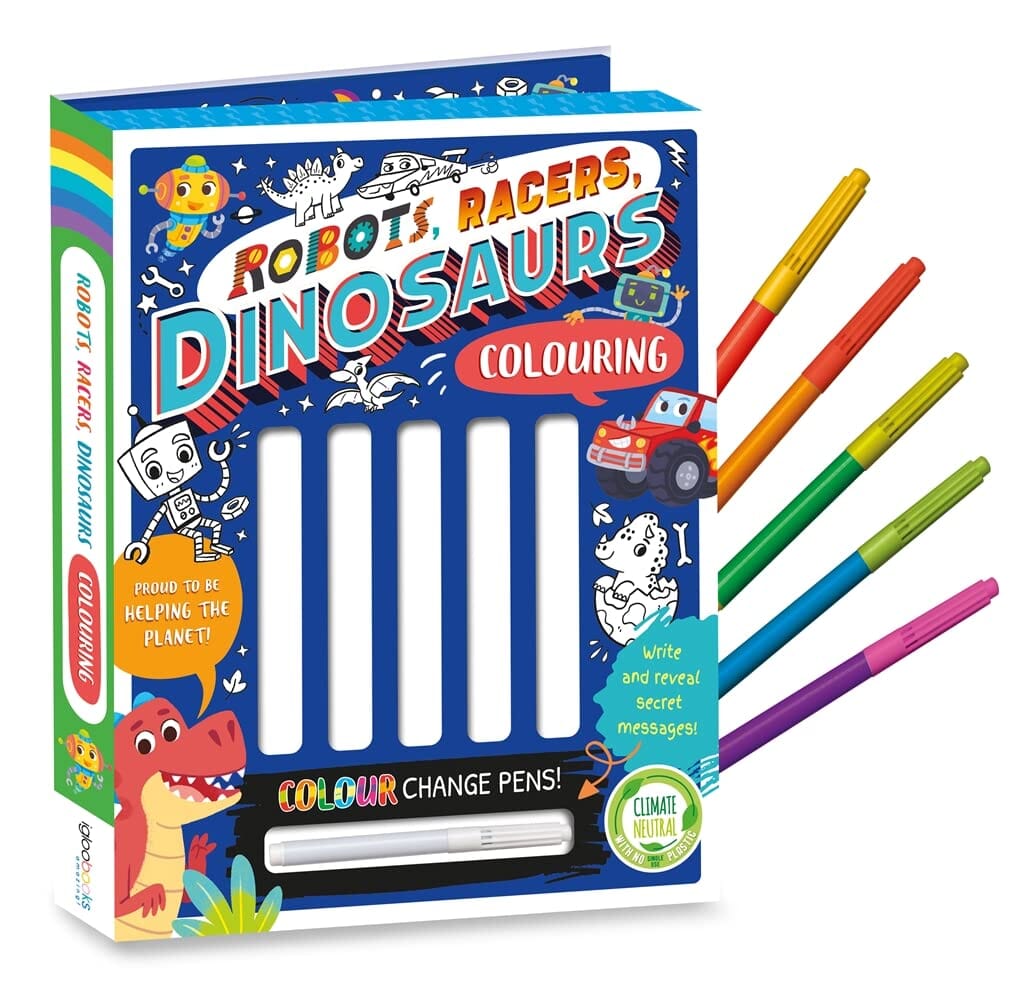 Robots, Racers, Dinosaurs Colouring Book With Pen Set by Igloo - Ages 3-6 - Paperback