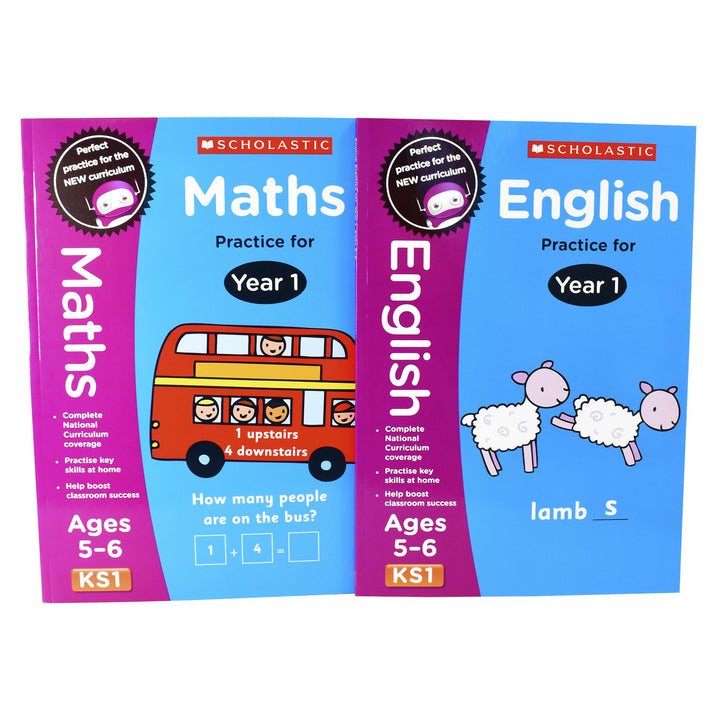 Perfect Practice KS1 English and Maths Year 1 - 2 Books For Age 5-6 Years - Paperback 5-7 Scholastic