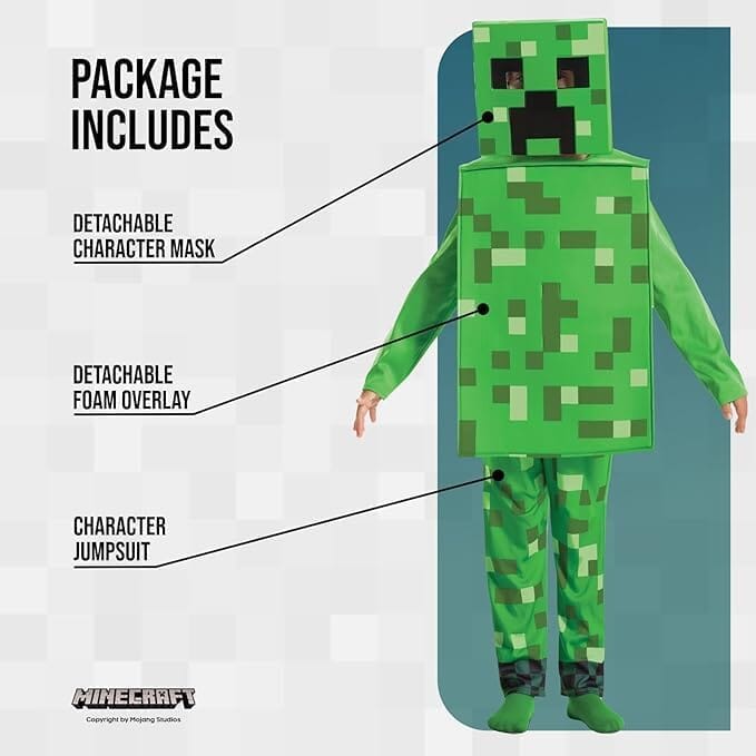 Disguise Minecraft Creeper Costume for Kids, Official Minecraft Product, Pixel Detailing, Includes Creeper Block Body and Creeper Headpiece