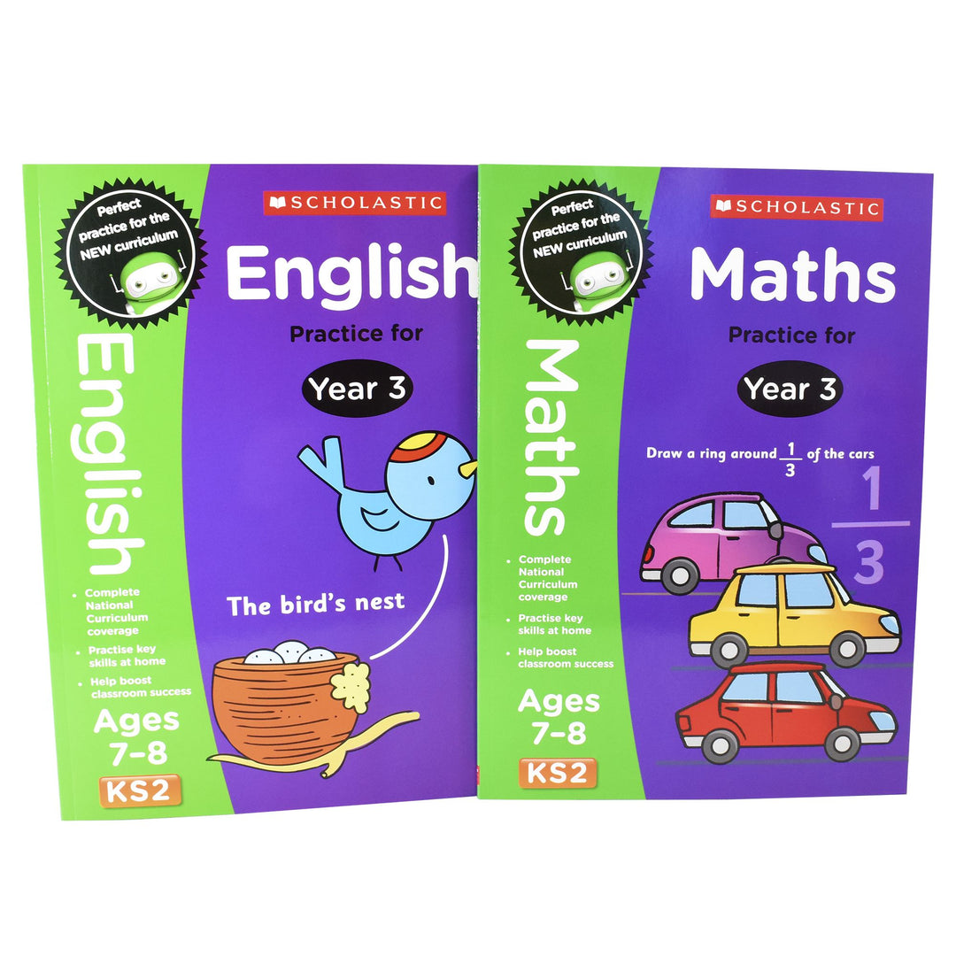 Perfect Practice KS2 English and Maths Year 3 - 2 Books For Age 7-8 Years - Paperback 7-9 Scholastic