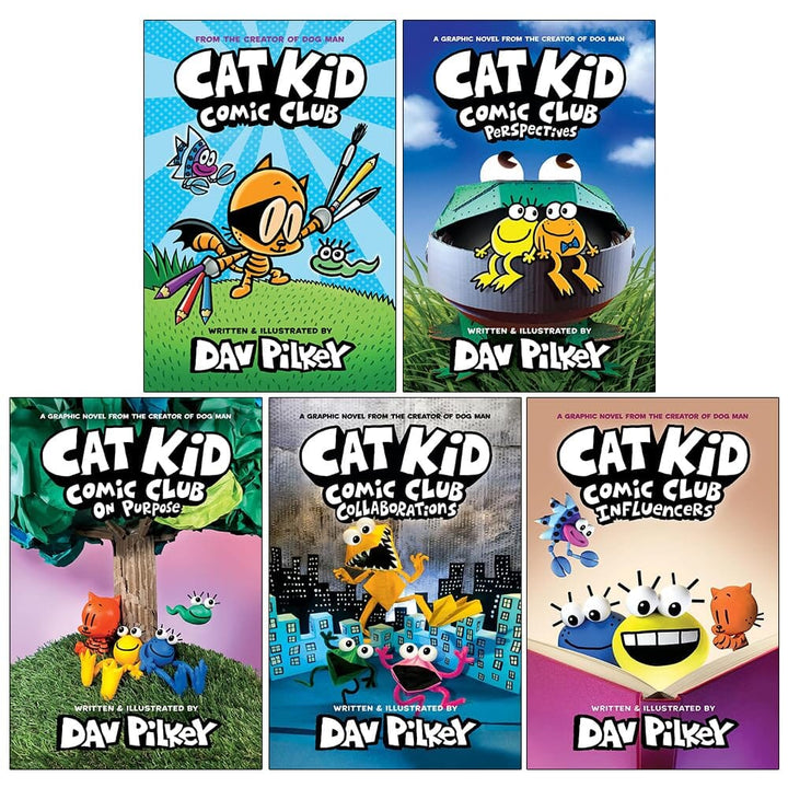 Cat Kid Comic Club by Dav Pilkey 5 Books Collection Set - Graphic Novels - Ages 7-12 - Hardback