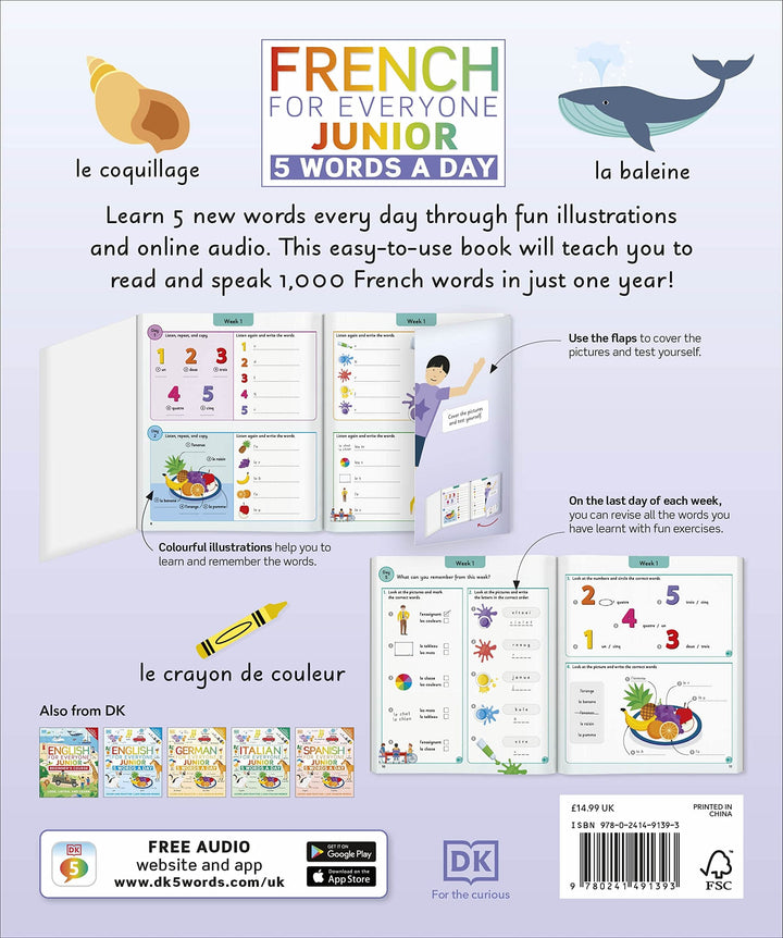 French for Everyone Junior 5 Words a Day: Learn and Practise 1,000 French Words By DK - Ages 6-9 - Flexibound