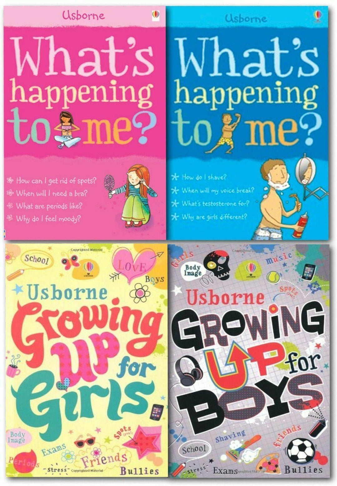 Growing Up for Girls & Boys Whats Happening to Me? 4 Books - Ages 9-14 - Paperback - Usborne 9-14 Usborne Publishing