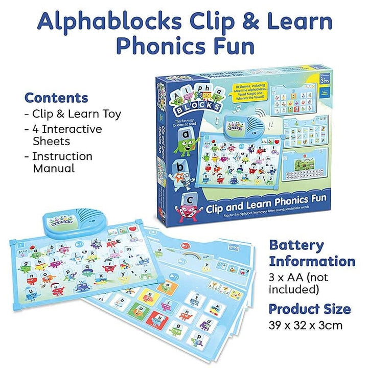 Alphablocks Clip & Learn Phonics Fun (10 Phonics Games) By Trends UK - Ages 3+ - Education Toys