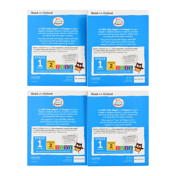 Read With Oxford Phonics Biff Chip And Kipper 4 Books Collection Set- (Stage 1) by Roderick Hunt & Alex Brychta - Ages 3-4 - Paperback