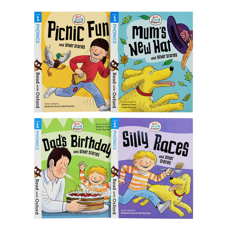 Read With Oxford Phonics Biff Chip And Kipper 4 Books Collection Set- (Stage 1) by Roderick Hunt & Alex Brychta - Ages 3-4 - Paperback