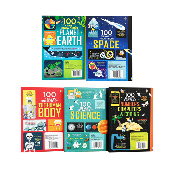 Usborne 100 Things to Know About Planet Earth, Space, Science,Numbers and Human Body 5 Books - Age 5-7 - Hardback by Alex Frith , Jerome Martin & Alice James 5-7 Usborne Publishing