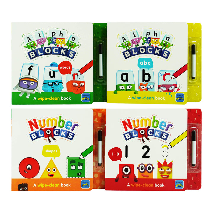 Numberblocks And Alphablocks Wipe Clean 4 Books & Numberblocks Red Backpack Bundle - Ages 1-7 - Paperback