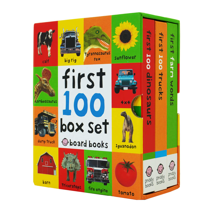 First 100 series 3 Books (Trucks, Dinosaurs & First Farm Words) Children Collection Box Set By Roger Priddy - Ages 0-5 - Board Book 0-5 Priddy Books