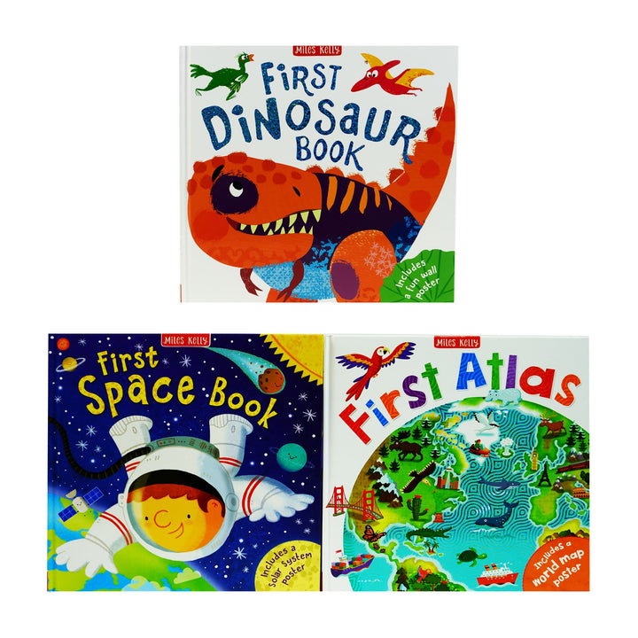Children's First Facts Collection 3 Books Box Set With Posters (Atlas, Dinosaurs & Space) - Ages 5 Years and Up - Hardback
