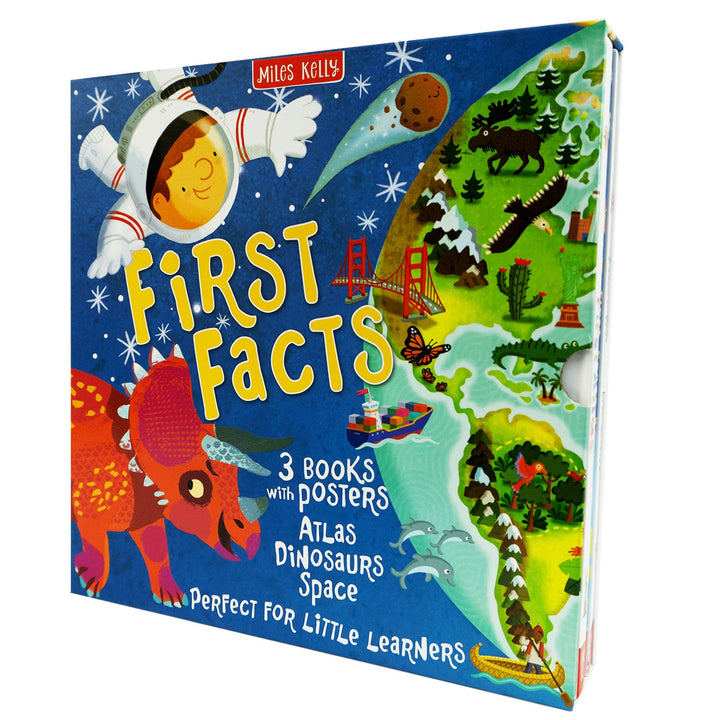 Children's First Facts Collection 3 Books Box Set With Posters (Atlas, Dinosaurs & Space) - Ages 5 Years and Up - Hardback