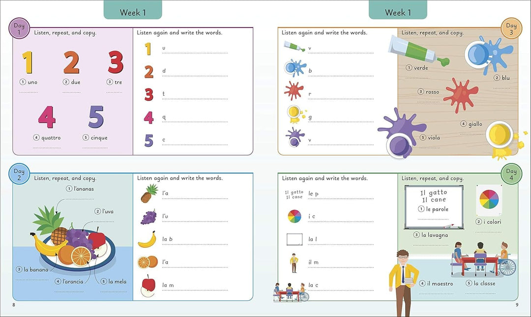 Italian for Everyone Junior 5 Words a Day: Learn and Practise 1,000 Italian Words - Ages 5-9 - Flexibound