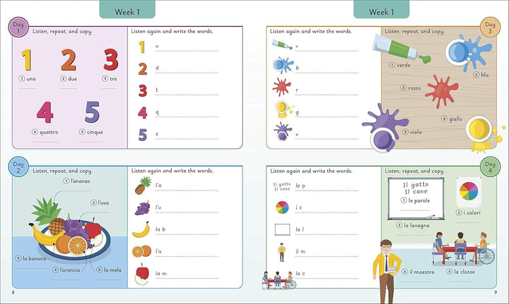 Italian for Everyone Junior 5 Words a Day: Learn and Practise 1,000 Italian Words - Ages 5-9 - Flexibound