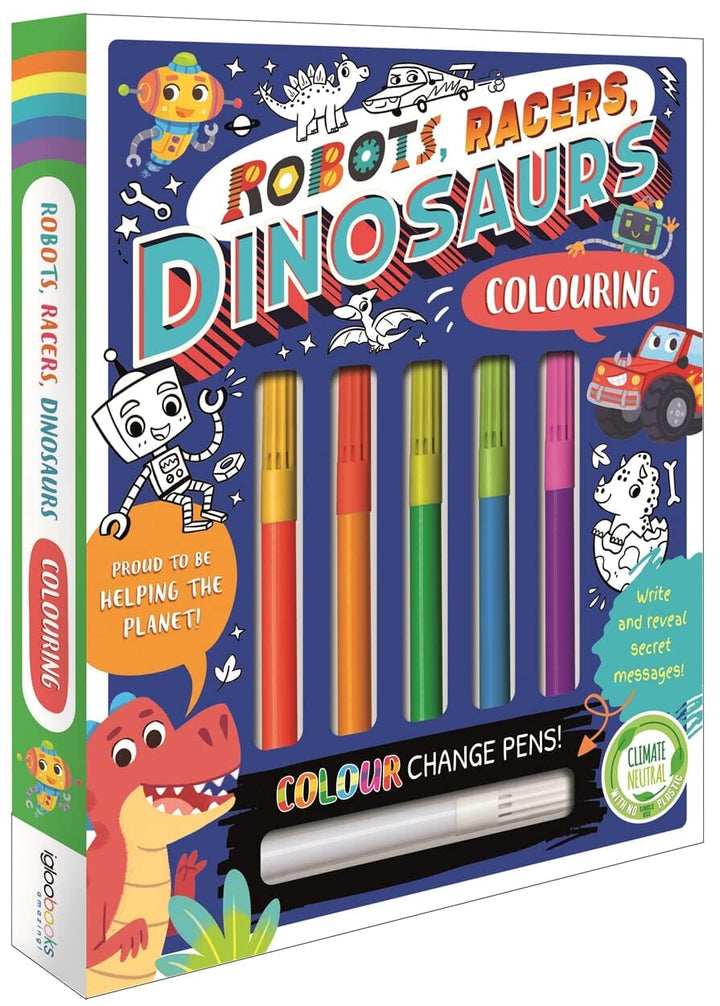 Robots, Racers, Dinosaurs Colouring Book With Pen Set by Igloo - Ages 3-6 - Paperback