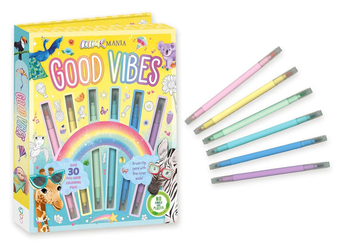 Colour Mania Good Vibes (Colouring Kit With Brush Tip Pens With Fine-Liner Ends) - Ages 3-6 - Paperback