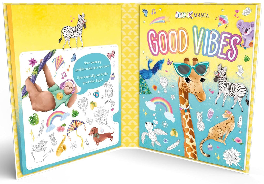 Colour Mania Good Vibes (Colouring Kit With Brush Tip Pens With Fine-Liner Ends) - Ages 3-6 - Paperback