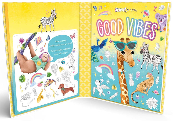 Colour Mania Good Vibes (Colouring Kit With Brush Tip Pens With Fine-Liner Ends) - Ages 3-6 - Paperback