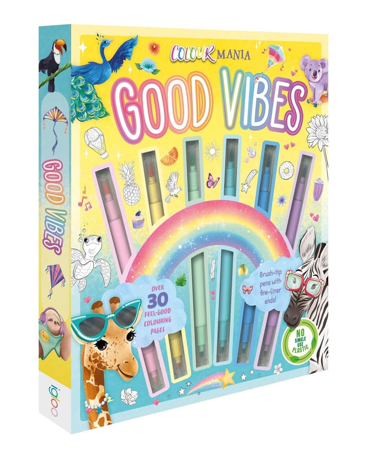 Colour Mania Good Vibes (Colouring Kit With Brush Tip Pens With Fine-Liner Ends) - Ages 3-6 - Paperback
