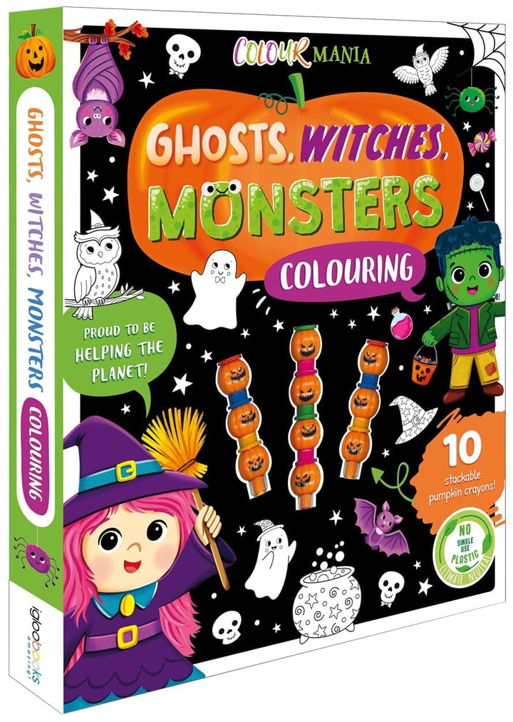 Ghosts, Witches, Monsters Colouring Book With 10 Stackable Crayons! - Ages 3-6 - Paperback