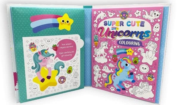Super Cute Unicorns Colouring Book With 16 Stackable Unicorn Crayons! - Ages 3-6 - Paperback