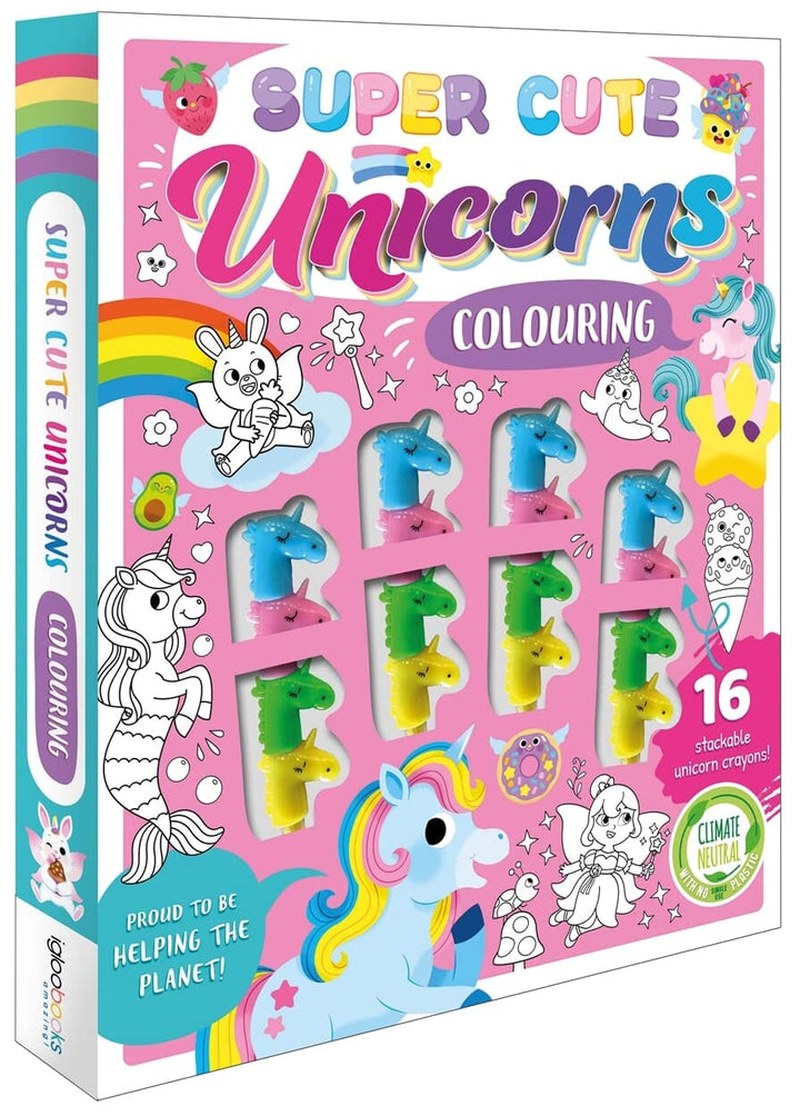 Super Cute Unicorns Colouring Book With 16 Stackable Unicorn Crayons! - Ages 3-6 - Paperback