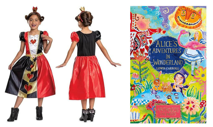 Alice's Adventures in Wonderland Book by Lewis Carroll With Alice in Wonderland Queen of Hearts Fancy Dress for Kids