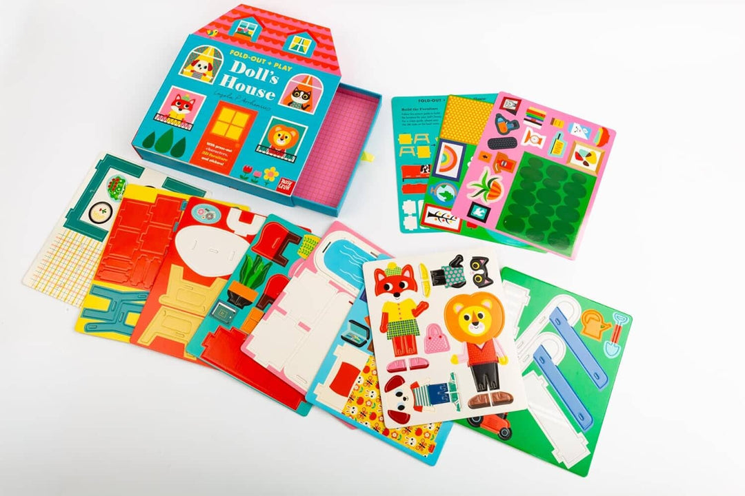 Fold-Out + Play: Doll's House: Build your own 3D house with interactive play pieces and stickers by Ingela P Arrhenius - Ages 4-7 - Board Book