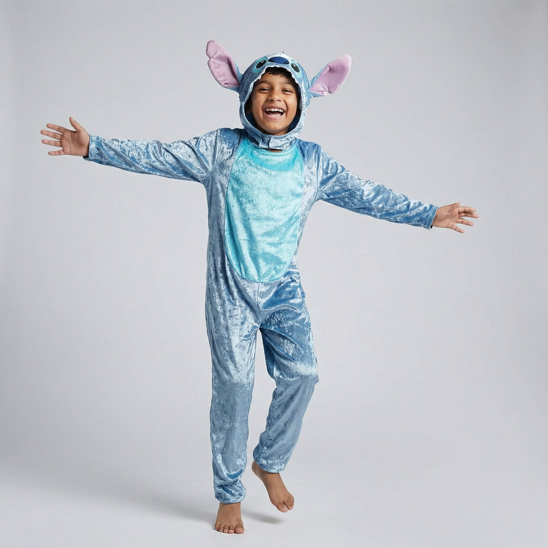 Disney Lilo & Stitch Fancy Dress for Kids: Stitch Jumpsuit for Kids Includes Hood with Dimensional Ears and Soft Fabric