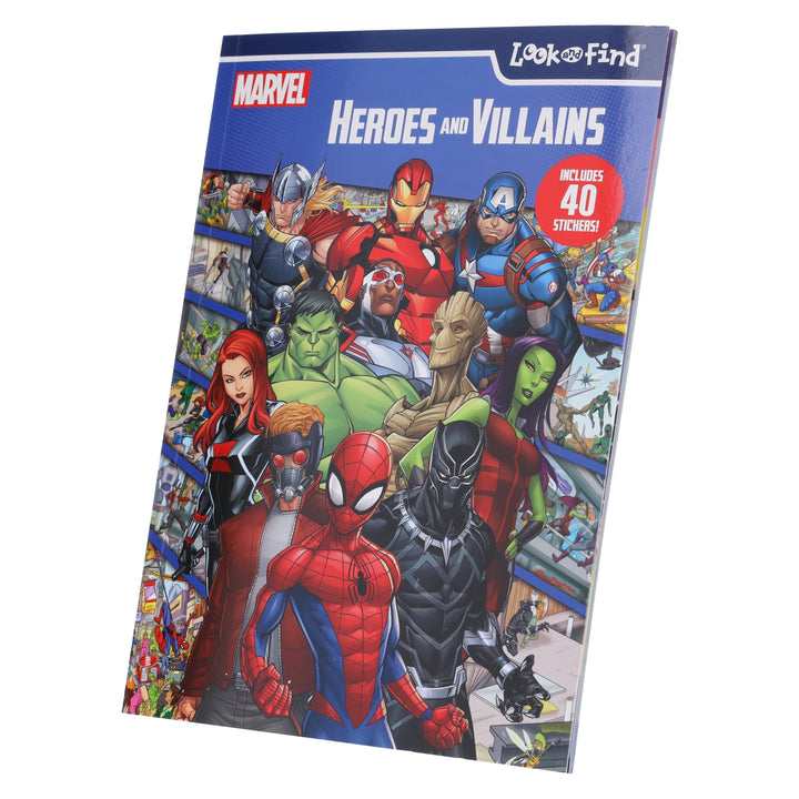Marvel Heroes and Villains Look and Find by PI Kids - Ages 4+ - Paperback (Includes 40 Stickers!)