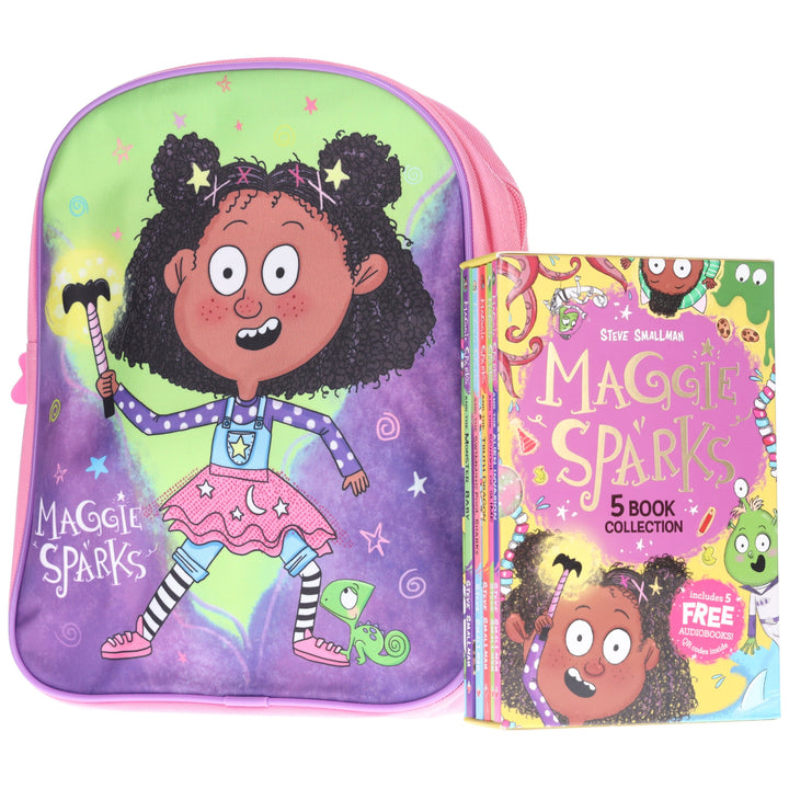 Maggie Sparks Exclusive Bundle: 5 Books Collection Box Set & Maggie Sparks Backpack: Children's Nursery Pink & Purple School Bag - Ages 3-7