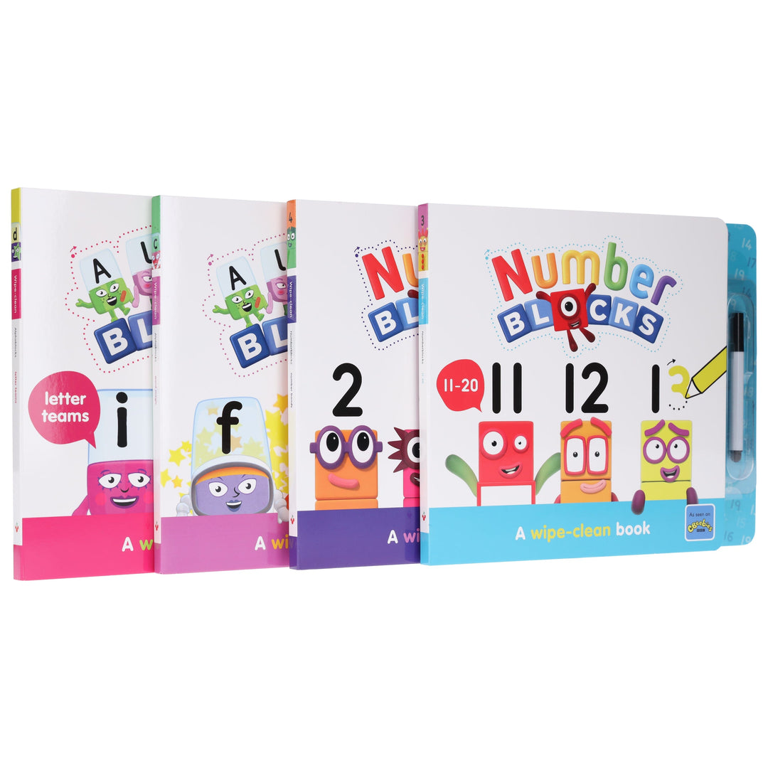 Numberblocks And Alphablocks Wipe Clean 4 Books & Numberblocks Red Backpack - Ages 1-7 - Board Book