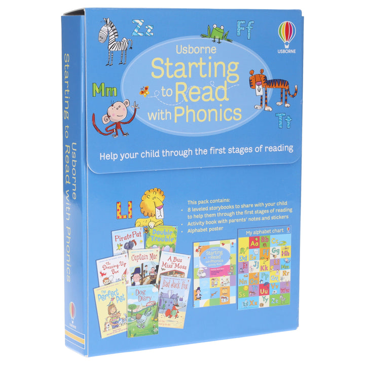 Starting to Read with Phonics: 8 Story Books (Plus 1 Activity Book & My Alphabet Chart) Collection Box Set - Ages 4+ - Paperback 5-7 Usborne Publishing Ltd