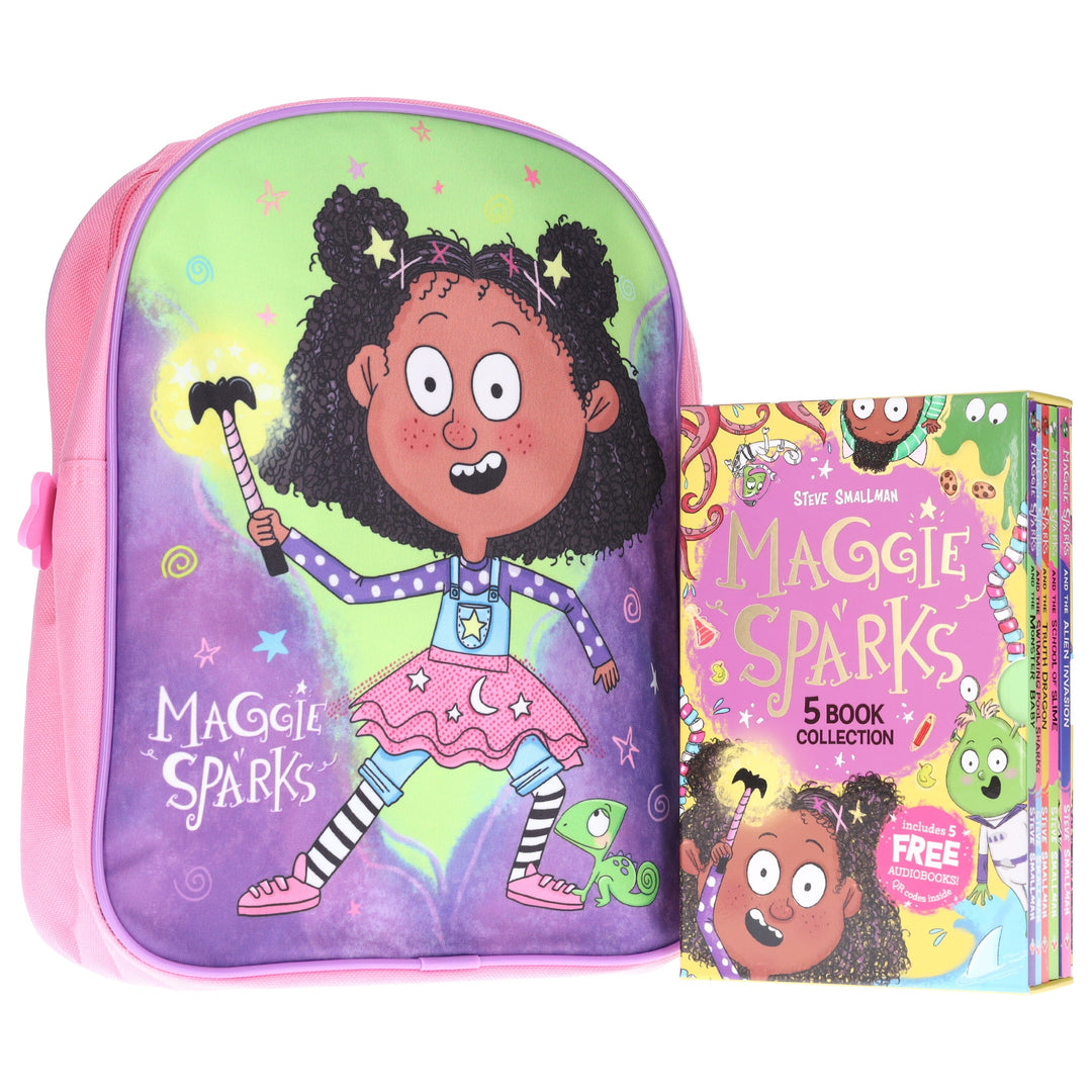 Maggie Sparks Exclusive Bundle: 5 Books Collection Box Set & Maggie Sparks Backpack: Children's Nursery Pink & Purple School Bag - Ages 3-7