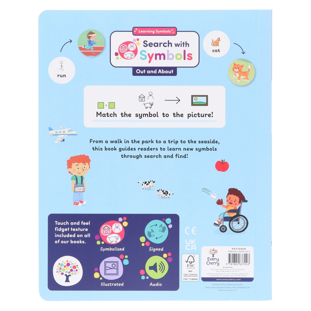 Search with Symbols: Out and About by Every Cherry Publishing (Includes Free Signing Video with Audio)- Ages 3+ - Board Book