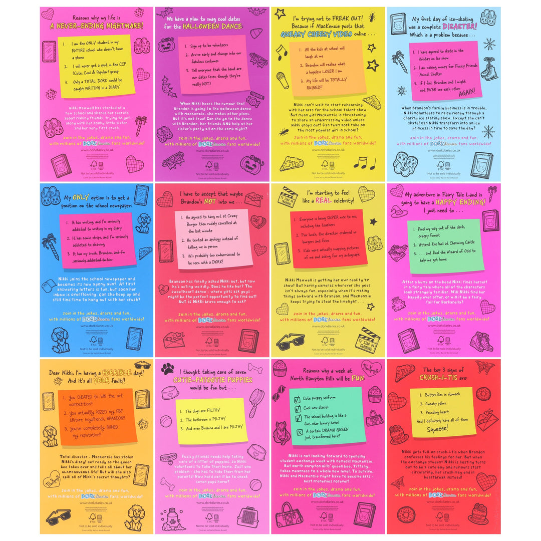 Dork Diaries Series (Vol. 1-12) By Rachel Renee Russell 12 Books Collection Set- Ages 9-14 - Paperback