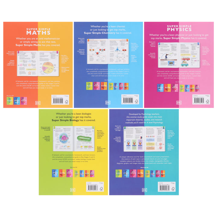 Super Simple: Maths, Chemistry, Physics, Biology & Psychology The Ultimate Bitesize Study Guide 5 Books Collection Set - Non Fiction - Paperback