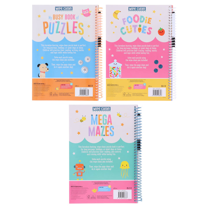 Wipe Clean: Kids' Holiday Travel Pack Assortment 3 Activity Books Collection Set - Ages 4+ - Paperback