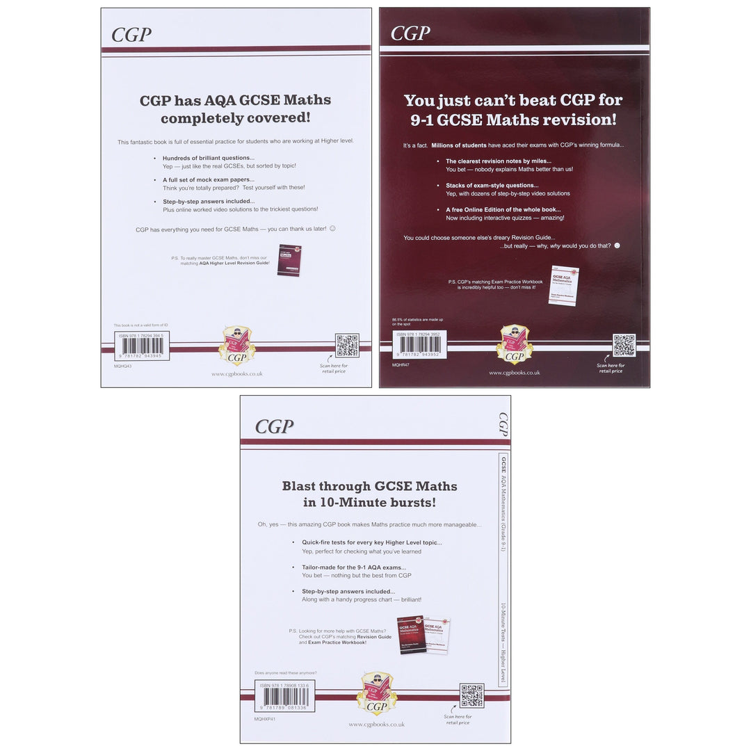 CGP GCSE Maths AQA Higher Level Exam Guide 3 Books Collection Set (Includes Online Edition, Videos & Quizzes)- Paperback