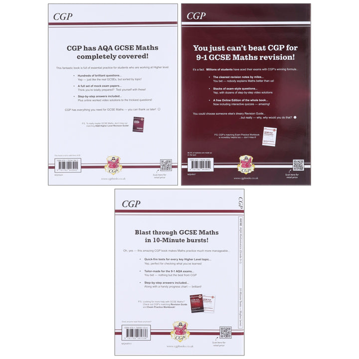 CGP GCSE Maths AQA Higher Level Exam Guide 3 Books Collection Set (Includes Online Edition, Videos & Quizzes)- Paperback
