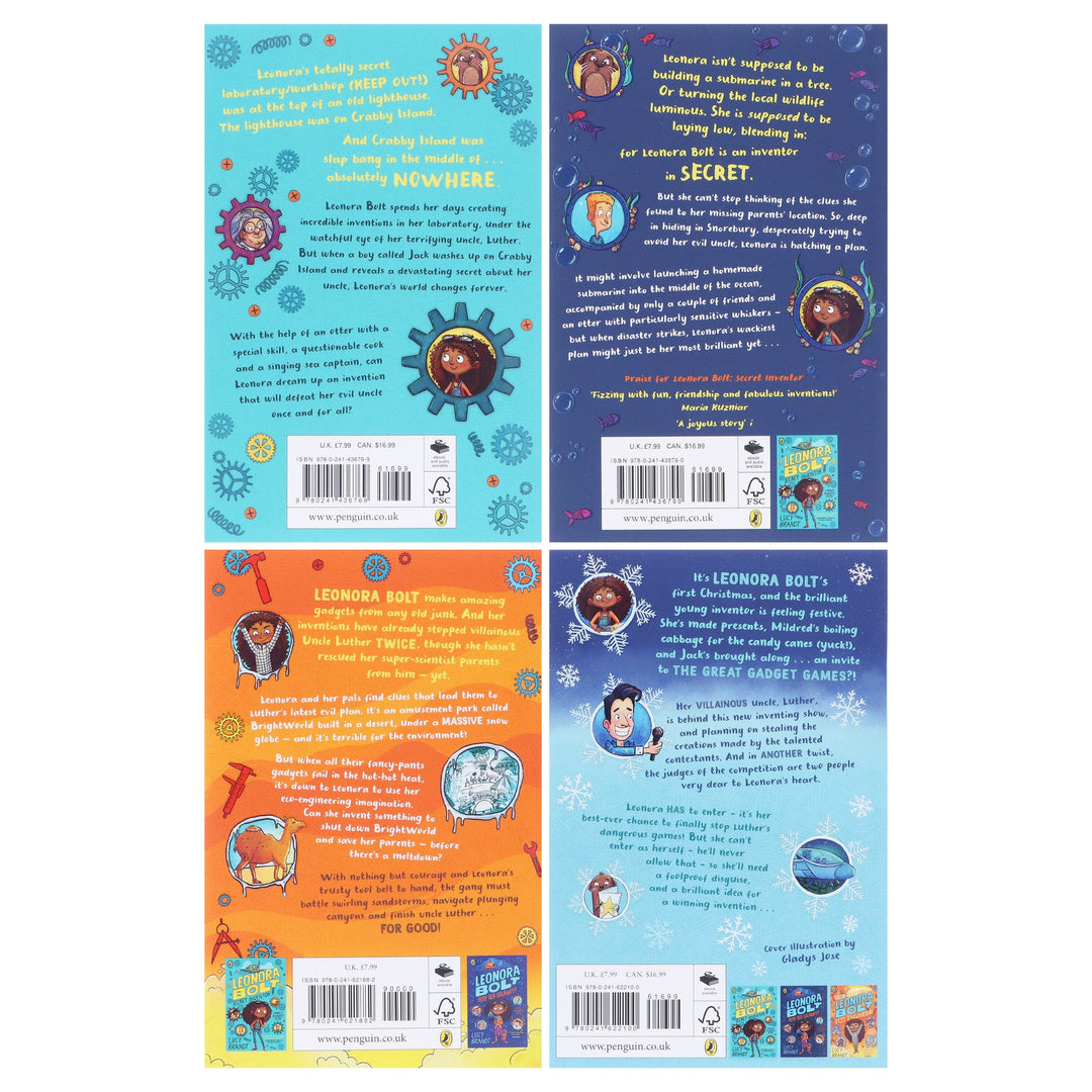 Leonora Bolt Secret Inventor Series (Book 1-4) by Lucy Brandt: Illustrated 4 Books Collection Set - Ages 6-10 - Paperback