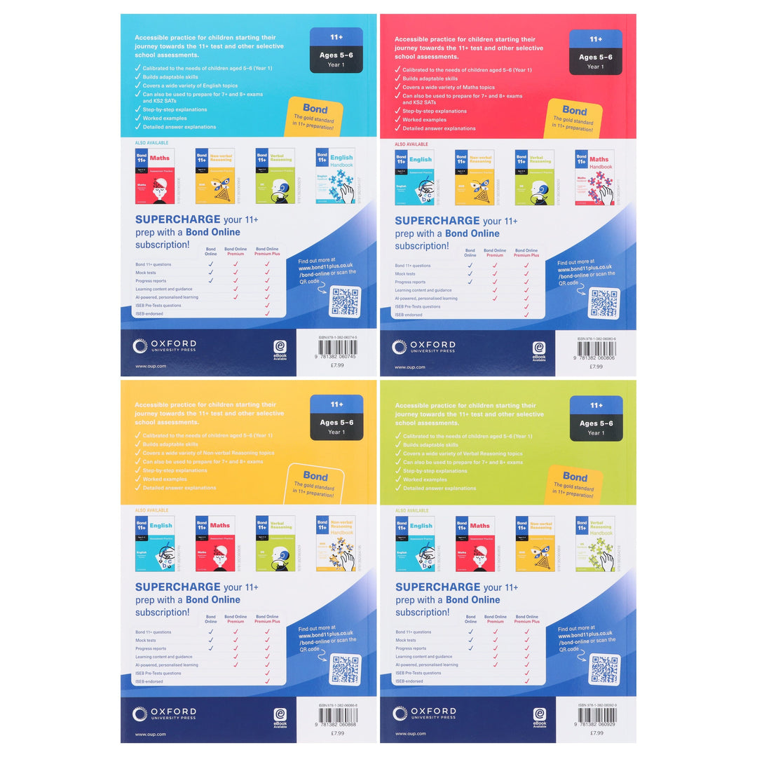 Bond 11+ Assessment Practice Year 1 (Ages 5-6) By Oxford: 4 Books Collection Set - Paperback