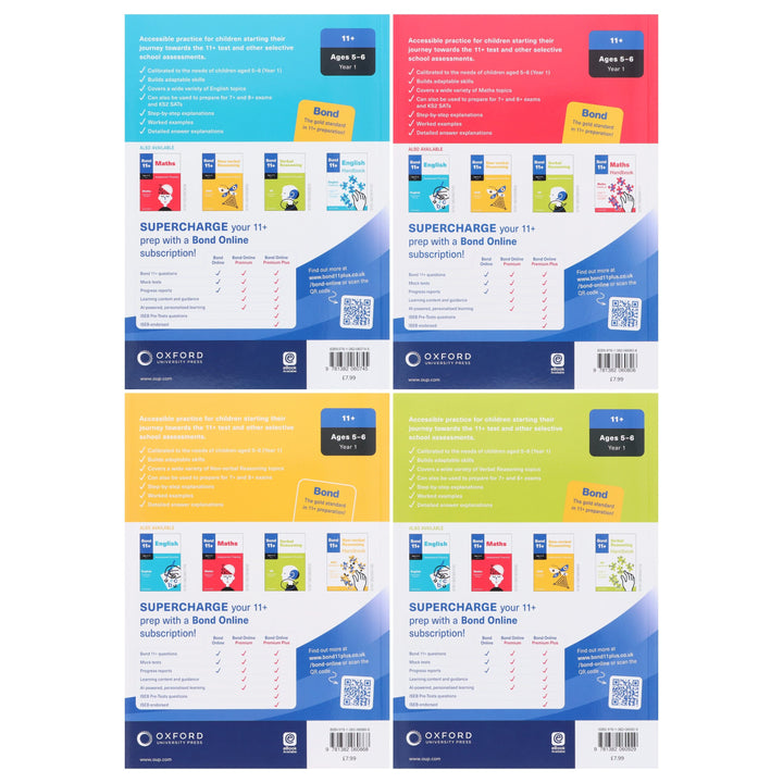 Bond 11+ Assessment Practice Year 1 (Ages 5-6) By Oxford: 4 Books Collection Set - Paperback