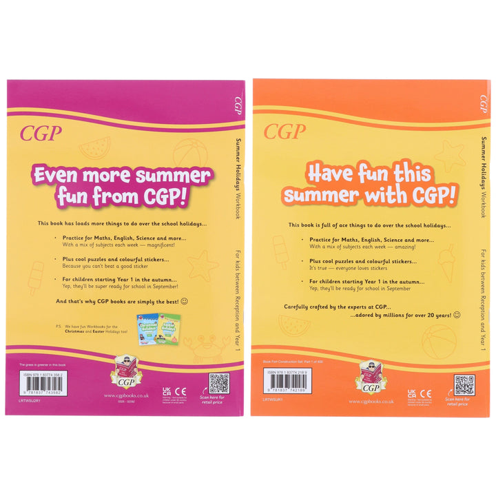 CGP Summer Holidays Activity Workbook (For kids between Reception to Year 1) With 100+ Stickers 2 Books Set - Paperback