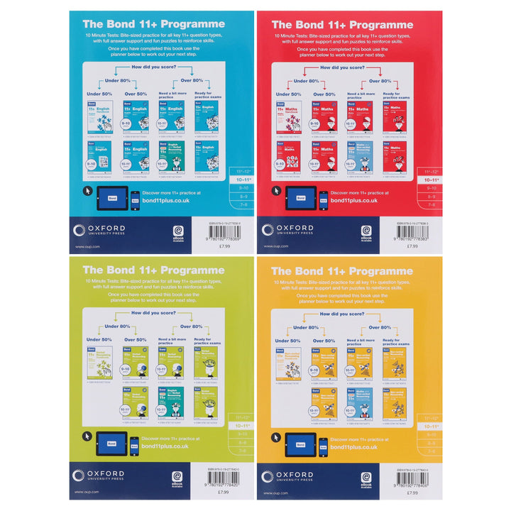 Bond 11+ 10 Minute Tests (Year 10 - 11+) By Oxford 4 Books Collection Set - Paperback