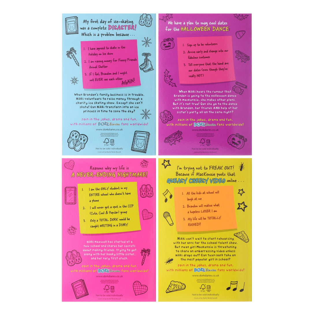 Dork Diaries Series (Book 1-4) By Rachel Renee Russell 4 Books Collection Set - Ages 9-14 - Paperback