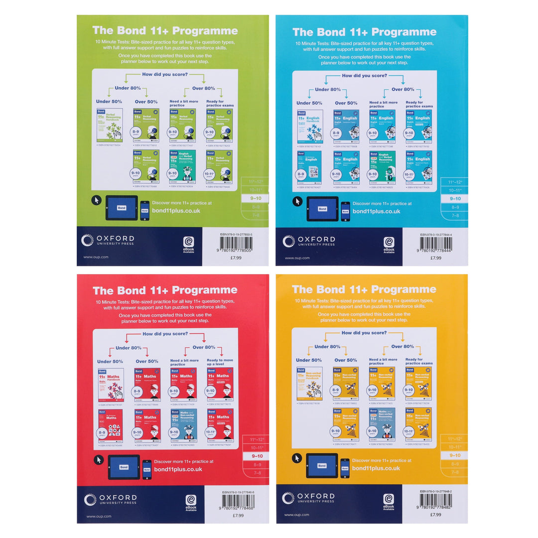 Bond 11+ 10 Minute Tests (Year 9-10) By Oxford 4 Books Collection Set - Paperback