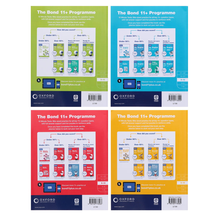 Bond 11+ 10 Minute Tests (Year 9-10) By Oxford 4 Books Collection Set - Paperback